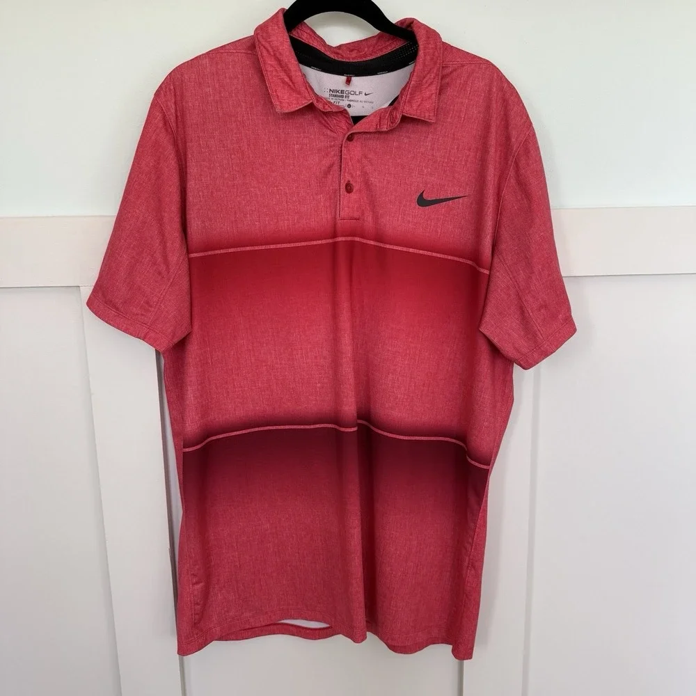 Nike Dri Fit Standard‎ Fit Polo Men's Large Red Pink Golf Casual Wicking Preppy
